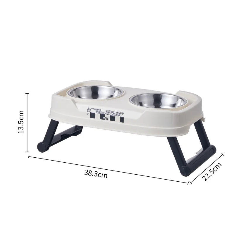 Pet Folding Elevated Bowl, Dog anti Rollover Adjustable Stainless Steel Food Bowl, Pet Detachable and Washable Double Bowl