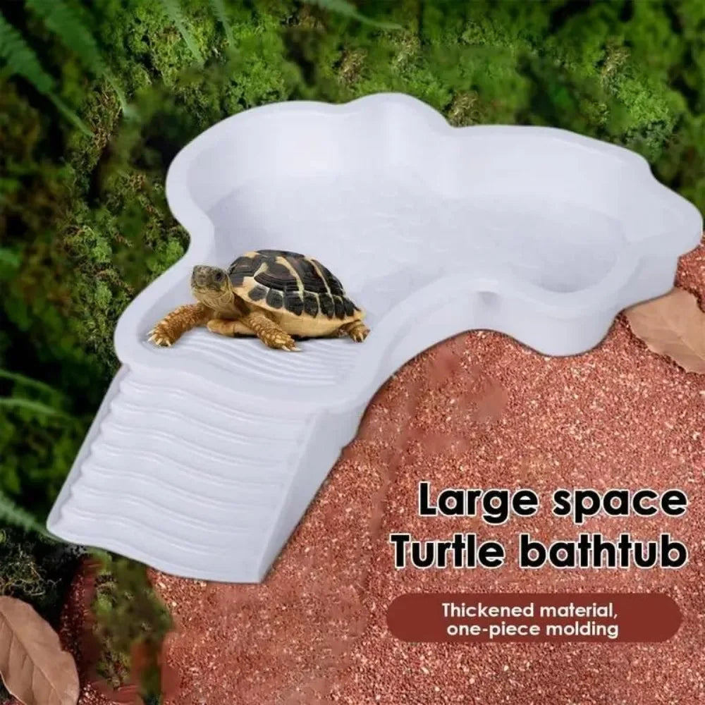 Deluxe Turtles Bathing Pool Water Bowl - Slip-Proof Habitat with Steps for Reptiles to Relax and Soak (35X28.5 cm)