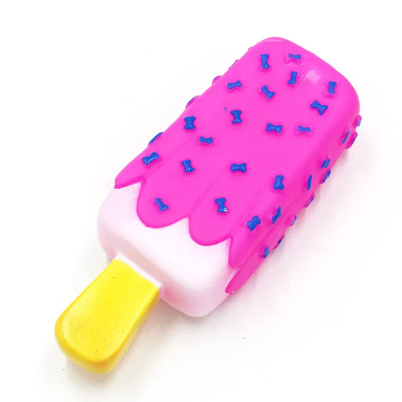 Delight Your Pup with Our Ice Cream Squeak Rubber Chewing Toy - Perfect for Teeth Cleaning and Playtime Fun!