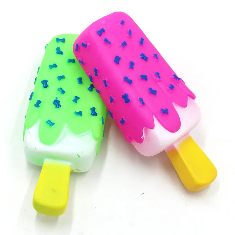 Delight Your Pup with Our Ice Cream Squeak Rubber Chewing Toy - Perfect for Teeth Cleaning and Playtime Fun!