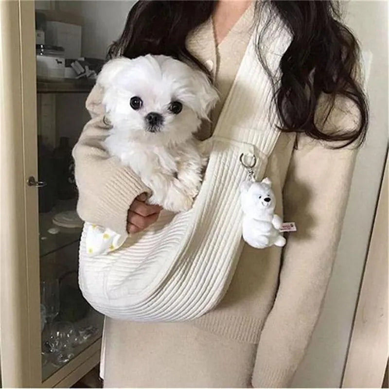 Stylish and Comfortable Handmade Dog Sling Carrier - Perfect for Outdoor Adventures with Your Pet