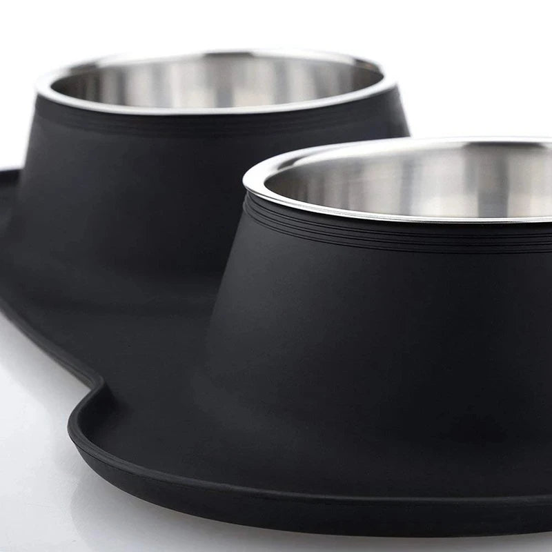 Elevate Your Pet's Mealtime with Our Antislip Double Dog Bowl Set - Durable Stainless Steel Water and Food Feeders with Silicone Mat!