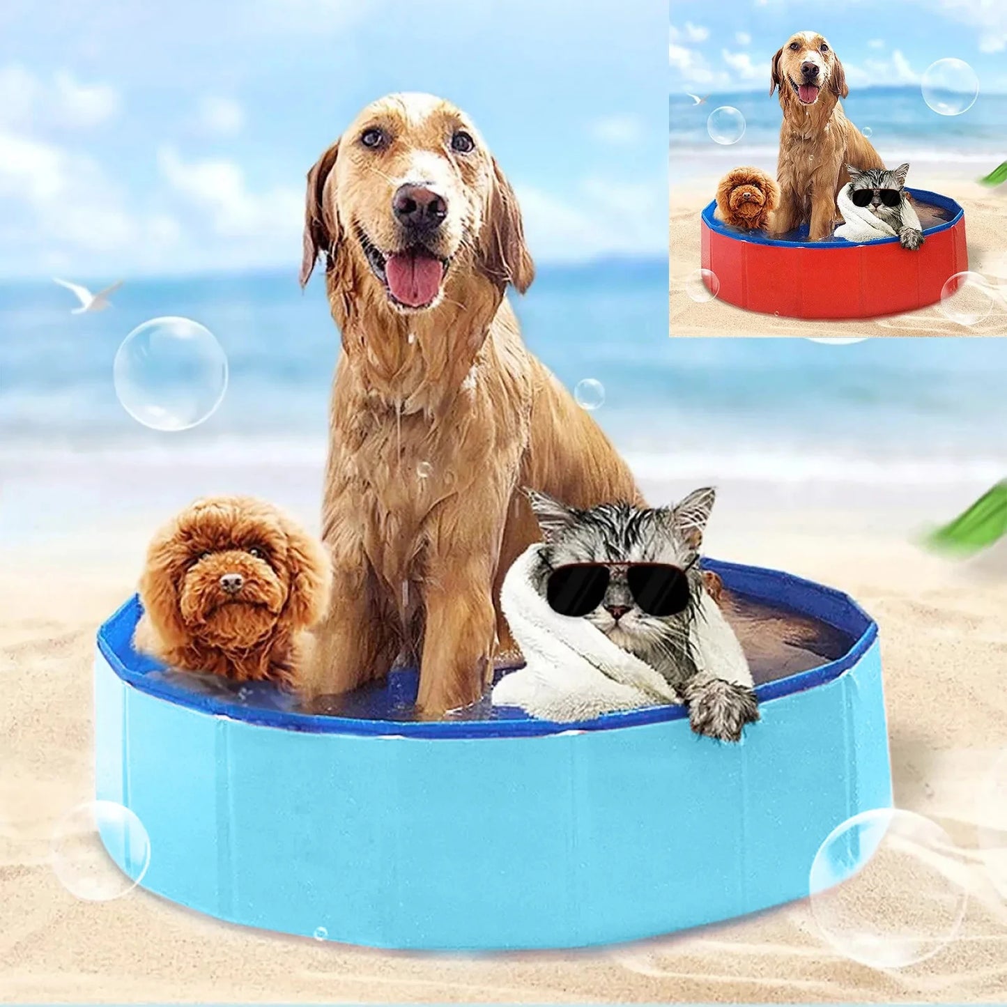 Summer Fun for Your Pooch: Foldable Pet Swimming Pool & Cold Mat - Perfect for Bath Time and Play!