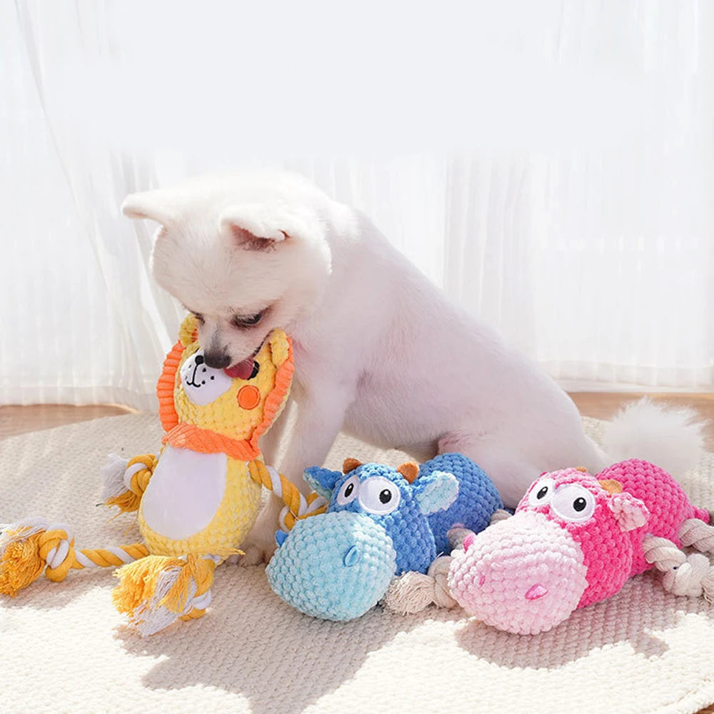 Hippopotamus Plush Squeaky Dog Toy for Medium Dogs - Fun Chew Toy with Rope for Playtime and Bonding