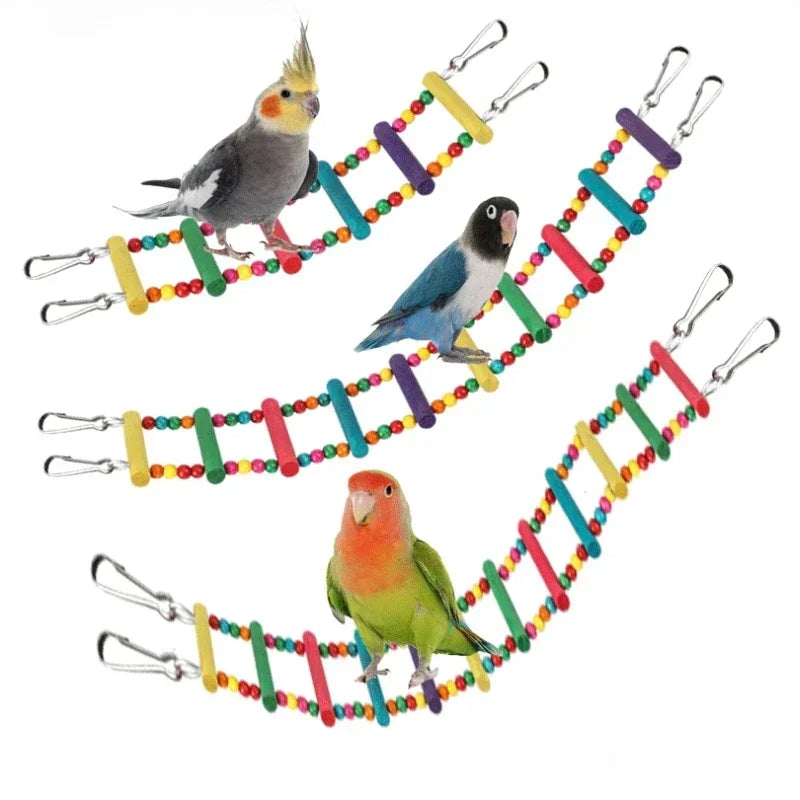 Colorful Wooden Bird Parrot Toys - Fun Hanging Ladders & Hammock Swing for Pet Birds