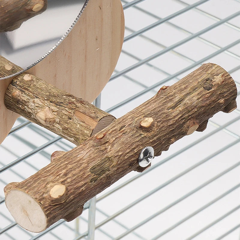 Natural Wood Bird Perch with Mirror - Perfect Stand for Parrots and Small Birds