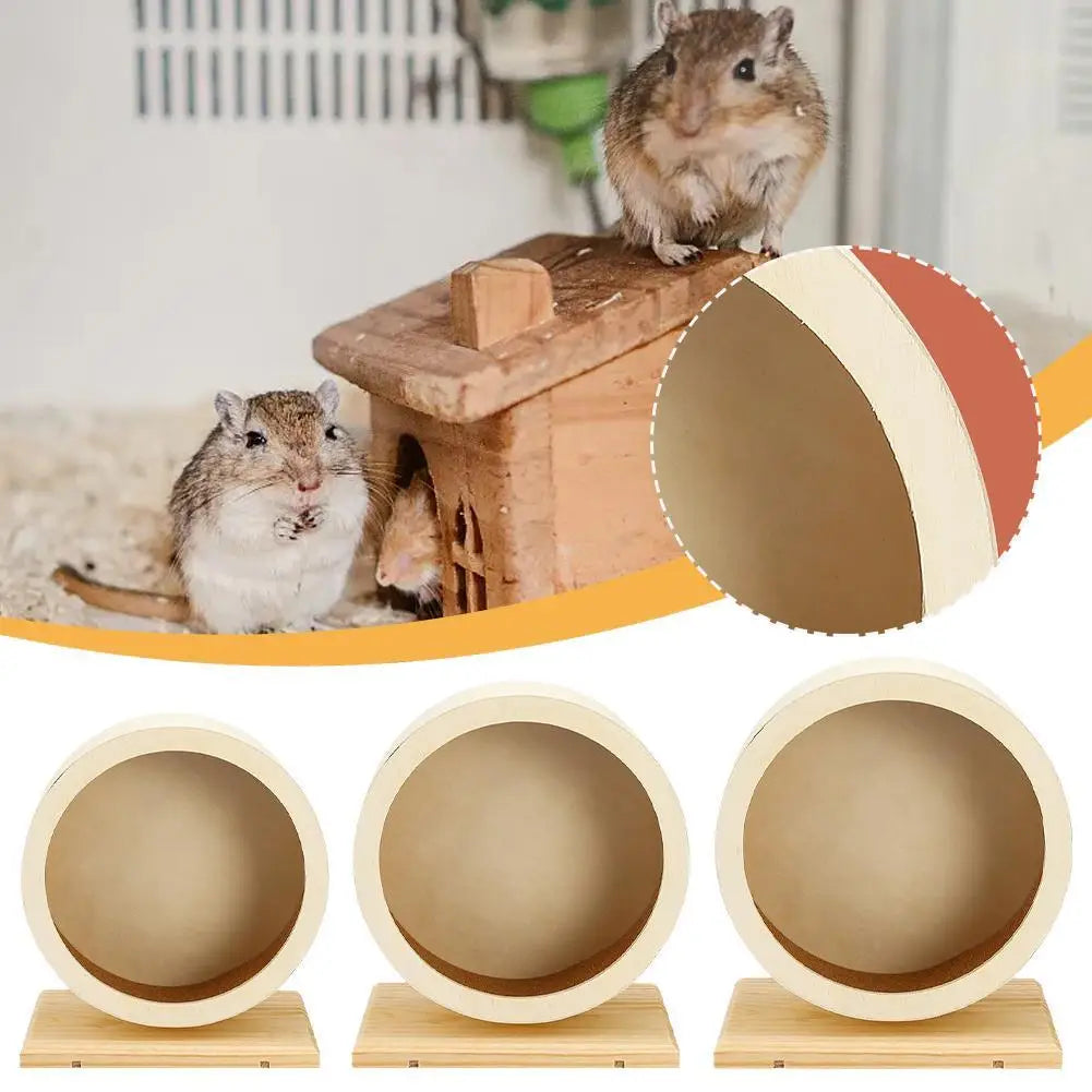 Deluxe Golden Bear Hamster Running Wheel - Silent Wooden Design with Cork Pad for Ultimate Pet Comfort