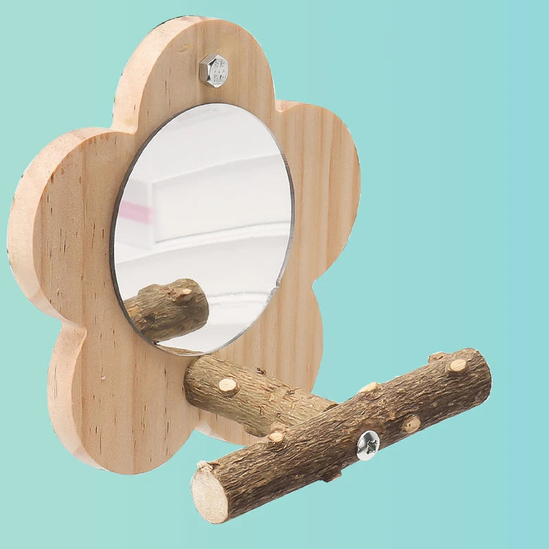 Natural Wood Bird Perch with Mirror - Perfect Stand for Parrots and Small Birds