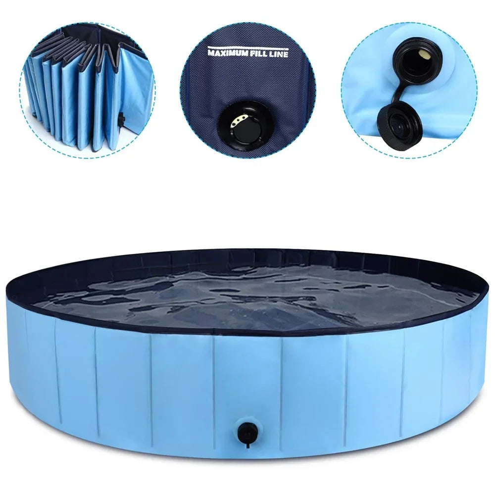 Ultimate Foldable Pet Pool with Drain Valve – Spacious 160x30cm Collapsible Bath Tub for Dogs and Cats, Perfect for Outdoor Fun!