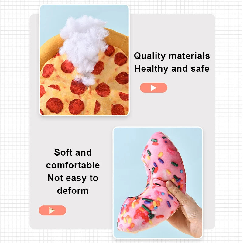 Delight Your Pup with Our Plush Doughnut Pizza Squeaky Toy – Perfect for Chewing and Teeth Cleaning!