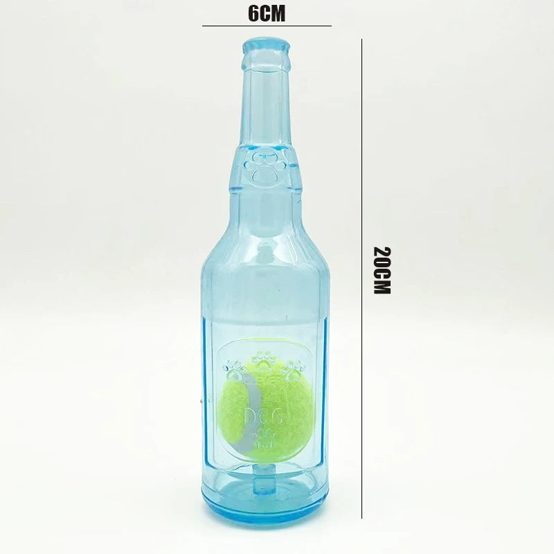 Interactive Dog Chew Toy - Bite-Resistant Beer Bottle with Squeaky Tennis Ball for Fun Playtime