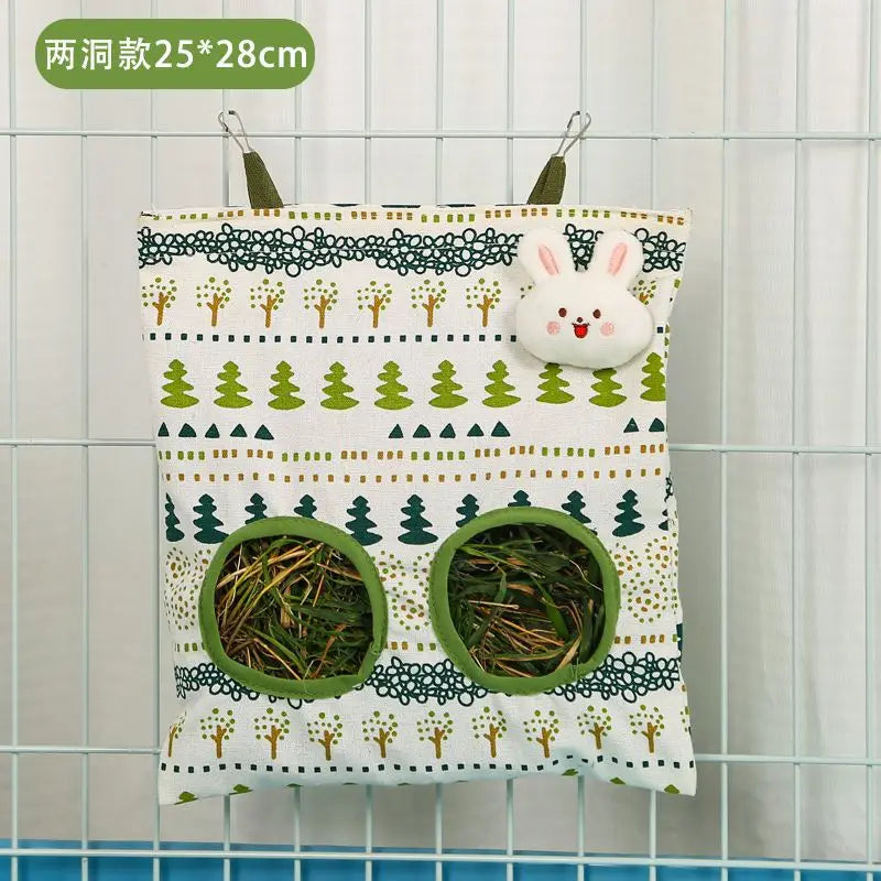 Multi-Hole Hanging Feeding Bag for Small Pets - Perfect Hay Dispenser for Rabbits, Guinea Pigs, and More!
