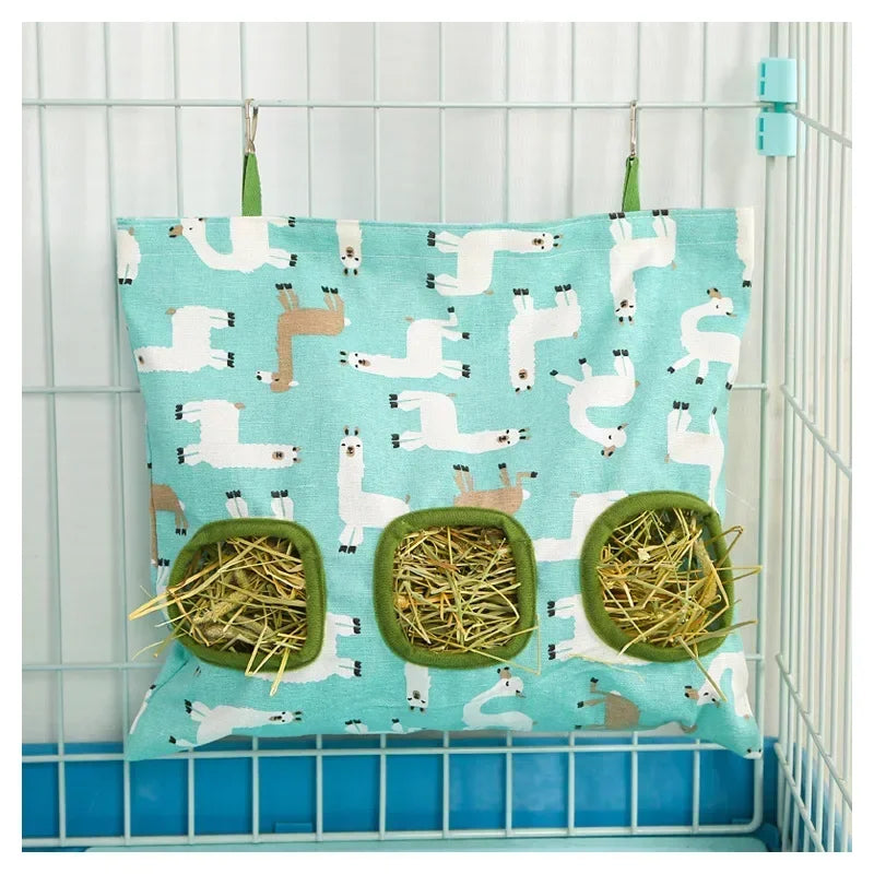 Multi-Hole Hanging Feeding Bag for Small Pets - Perfect Hay Dispenser for Rabbits, Guinea Pigs, and More!