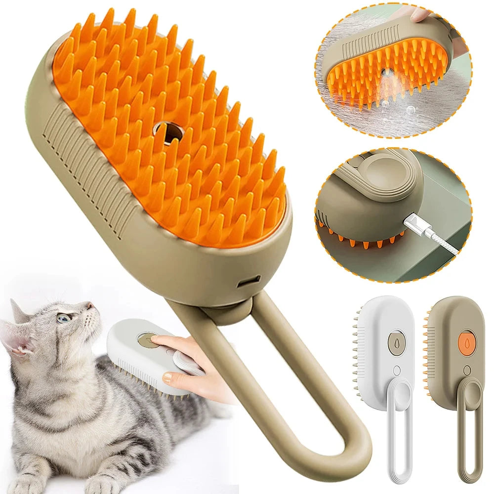Revolutionary 3-in-1 Steam Brush for Cats and Dogs – Effortless Grooming, Gentle Massage, and Effective Hair Removal!
