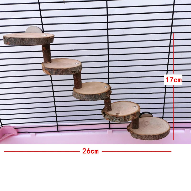 Versatile 3/5 Steps Wooden Climbing Ladder for Small Animals - Perfect for Hamsters, Birds, and More!