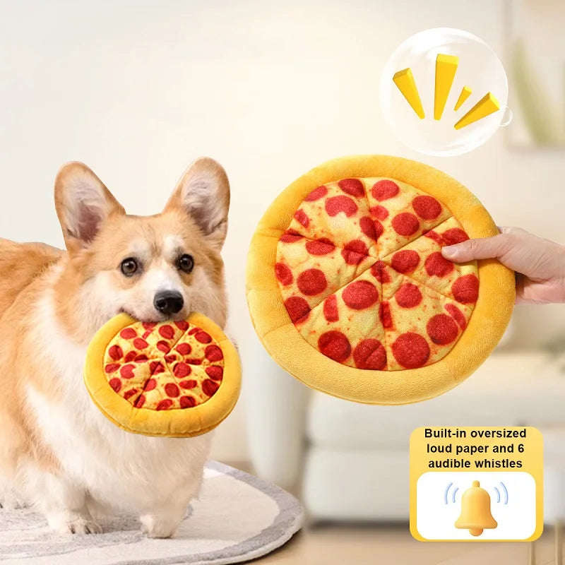 Delight Your Pup with Our Plush Doughnut Pizza Squeaky Toy – Perfect for Chewing and Teeth Cleaning!