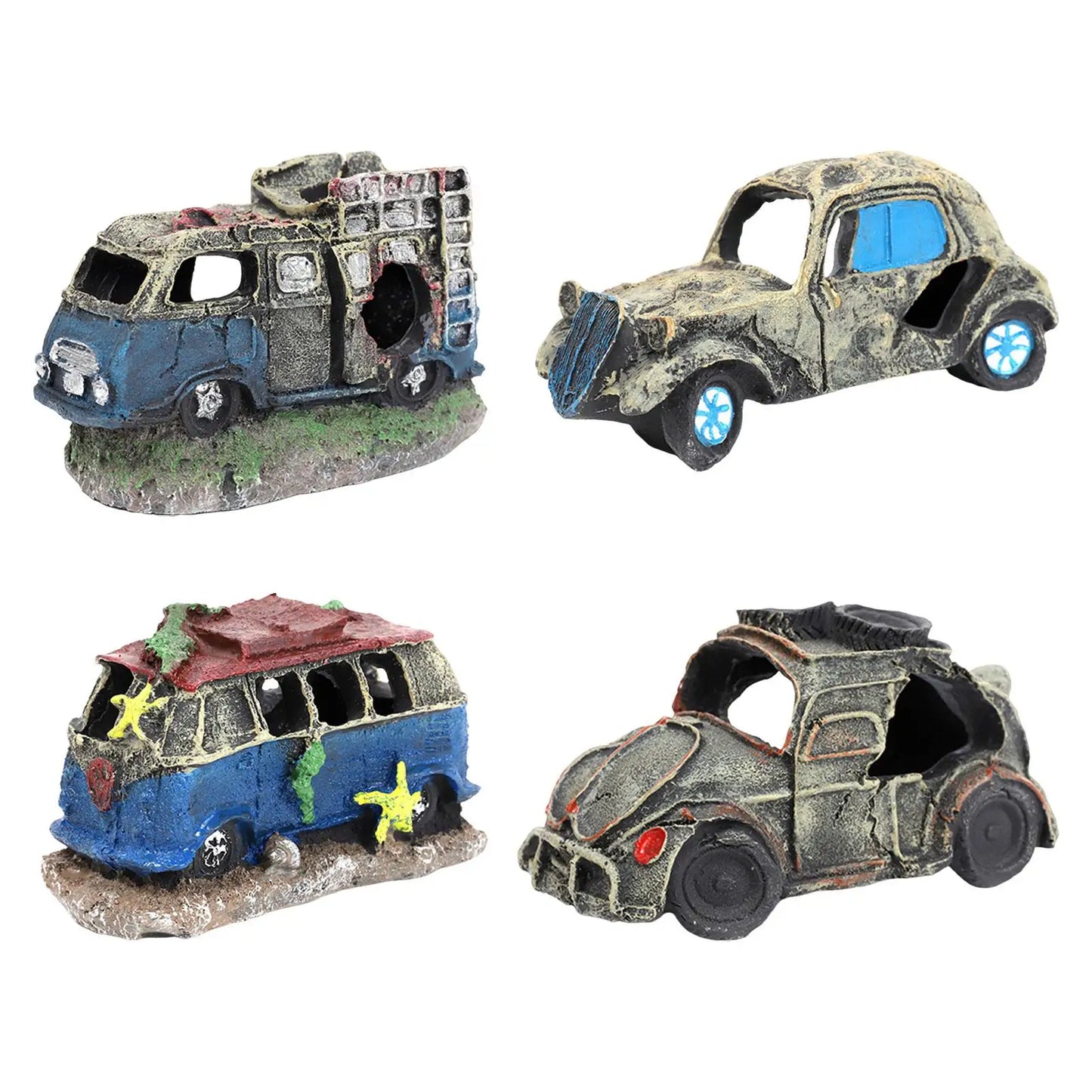 Transform Your Aquarium with Our Realistic Resin Car Wreck Decoration - Perfect Hideout for Fish and Aquatic Pets!