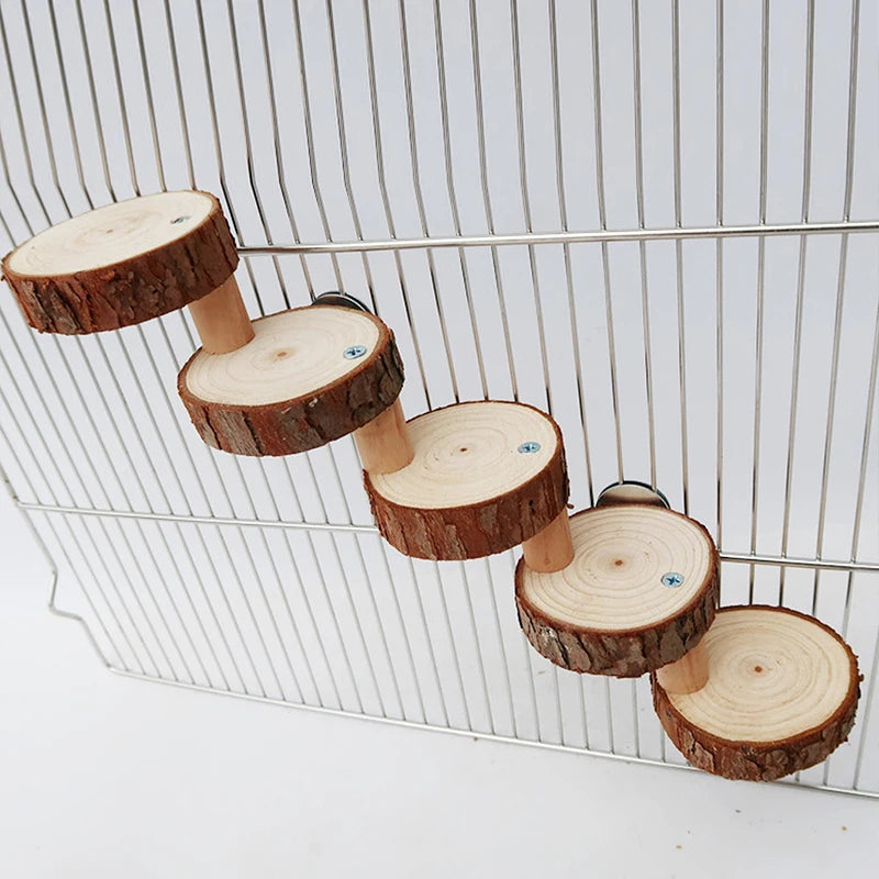 Versatile 3/5 Steps Wooden Climbing Ladder for Small Animals - Perfect for Hamsters, Birds, and More!