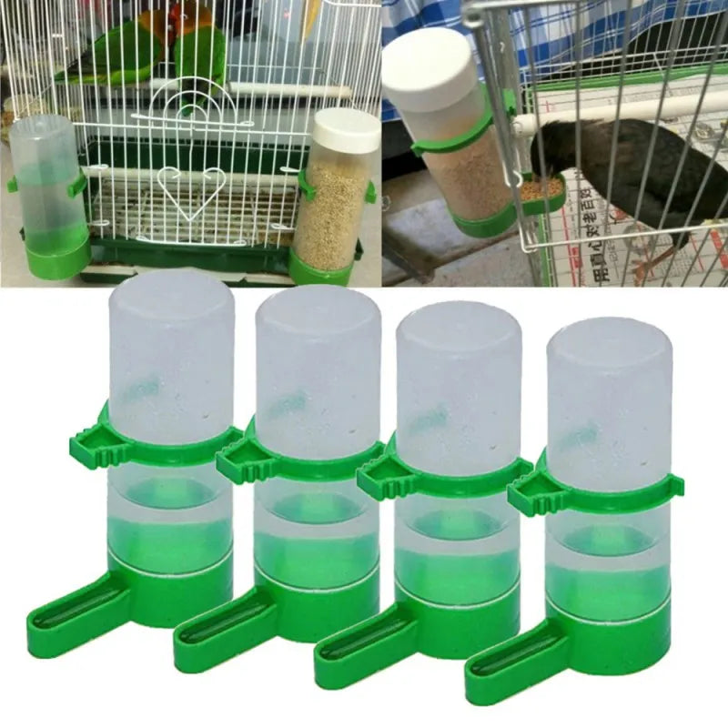 Automatic Bird Feeder and Water Dispenser - 4 Durable Plastic Cups for Parrots and Birds - Essential Feeding Accessories