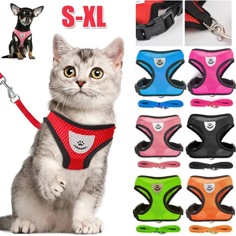Adjustable Reflective Cat and Dog Harness with Leash - Breathable Mesh Vest for Ultimate Comfort and Safety