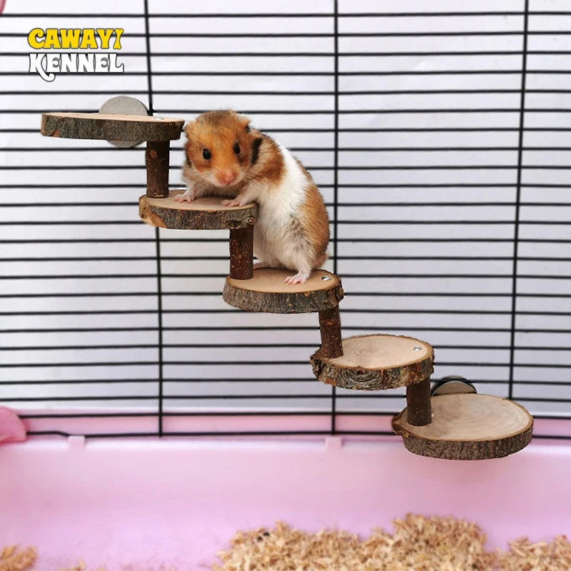 Versatile 3/5 Steps Wooden Climbing Ladder for Small Animals - Perfect for Hamsters, Birds, and More!