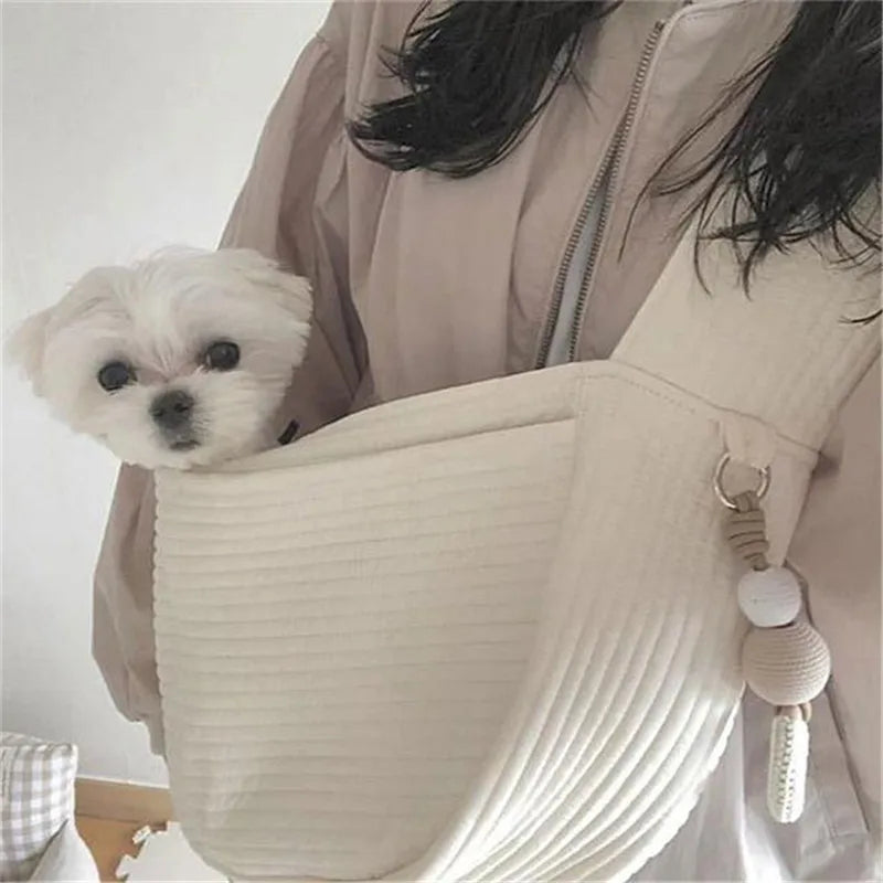 Stylish and Comfortable Handmade Dog Sling Carrier - Perfect for Outdoor Adventures with Your Pet