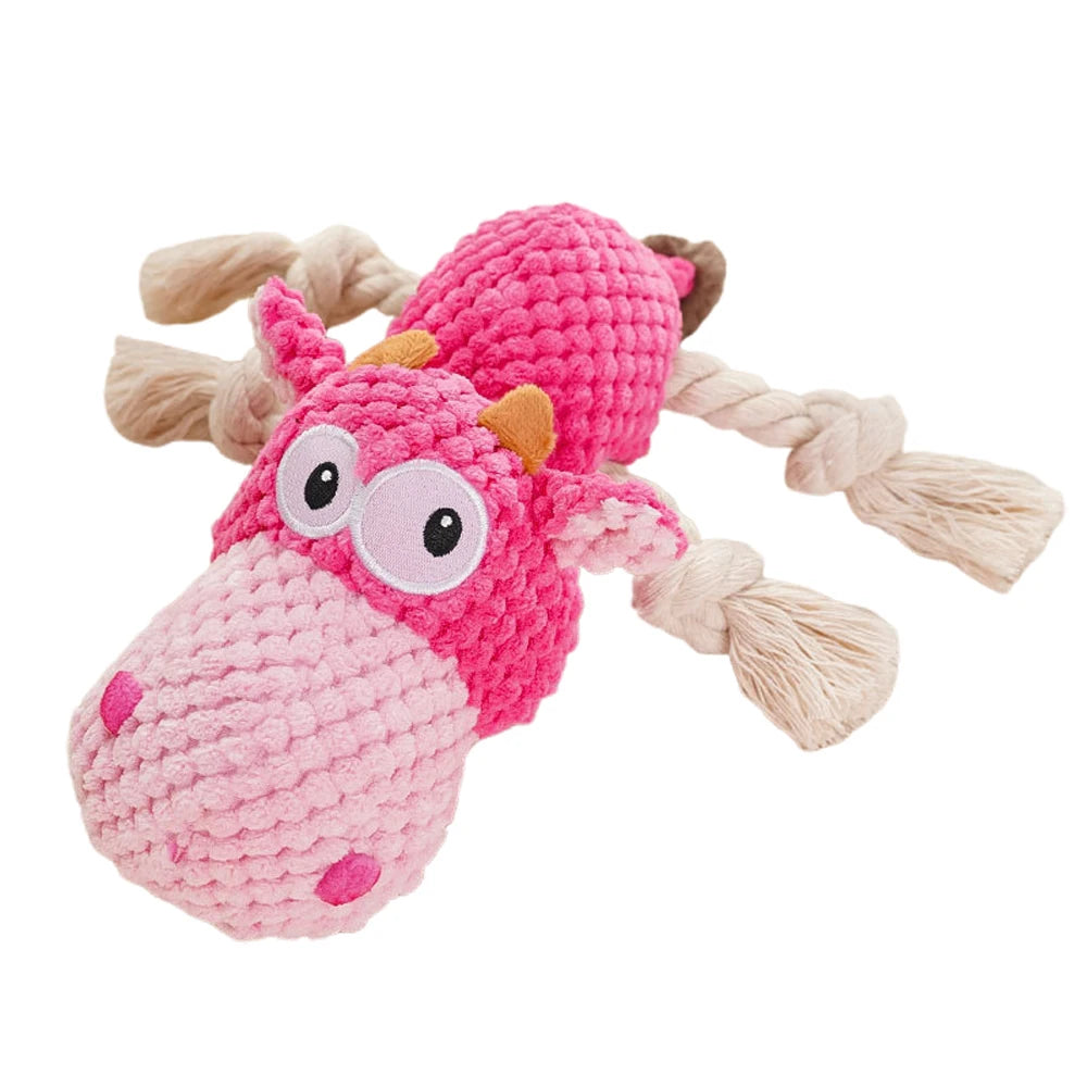 Hippopotamus Plush Squeaky Dog Toy for Medium Dogs - Fun Chew Toy with Rope for Playtime and Bonding