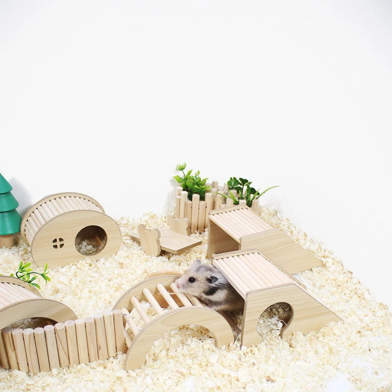 Wooden Climbing Ladder Bridge for Small Animals - Perfect for Hamsters, Guinea Pigs, and Rats - Safe, Durable, and Fun Cage Accessory