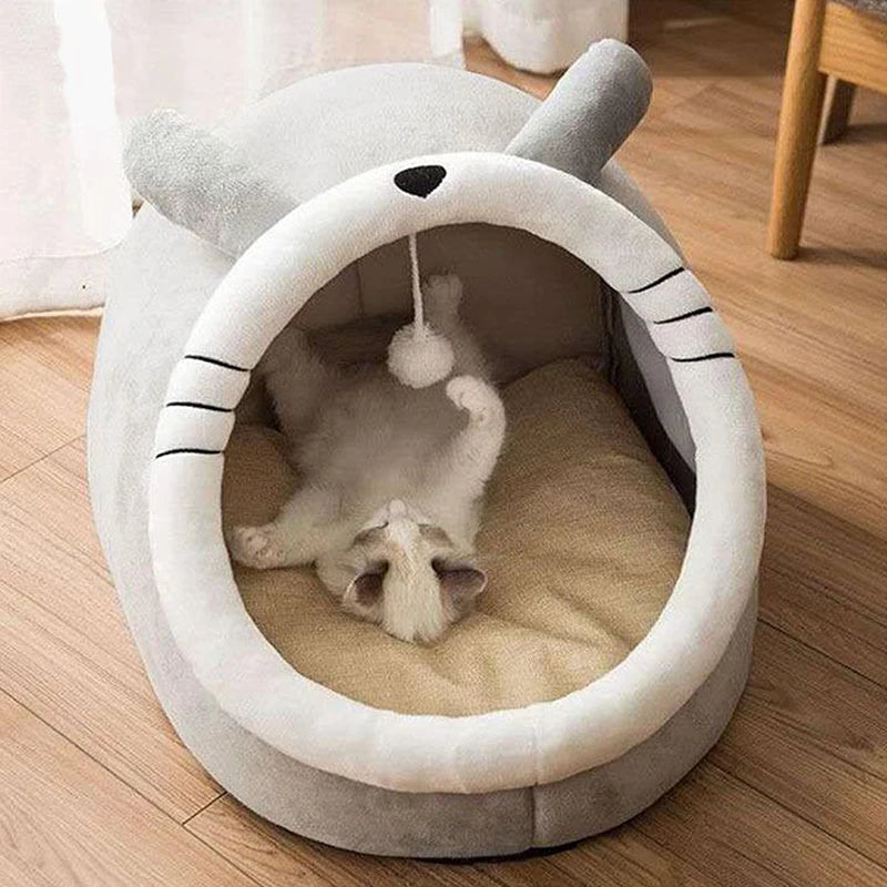 Cozy Cartoon Cat Bed - Foldable, Washable, and Perfect for Small Dogs and Cats