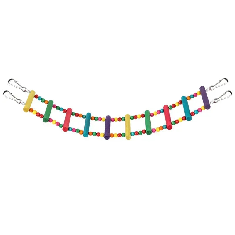 Colorful Wooden Bird Parrot Toys - Fun Hanging Ladders & Hammock Swing for Pet Birds