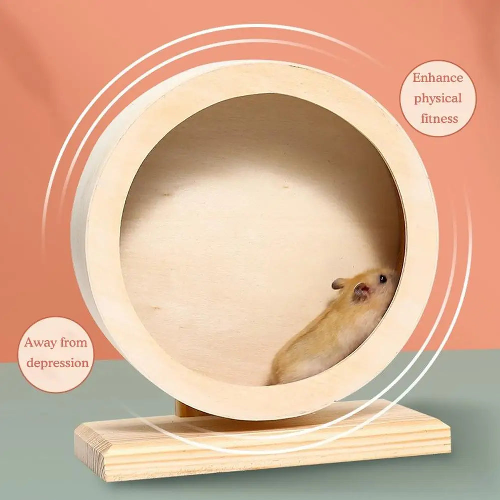 Deluxe Golden Bear Hamster Running Wheel - Silent Wooden Design with Cork Pad for Ultimate Pet Comfort