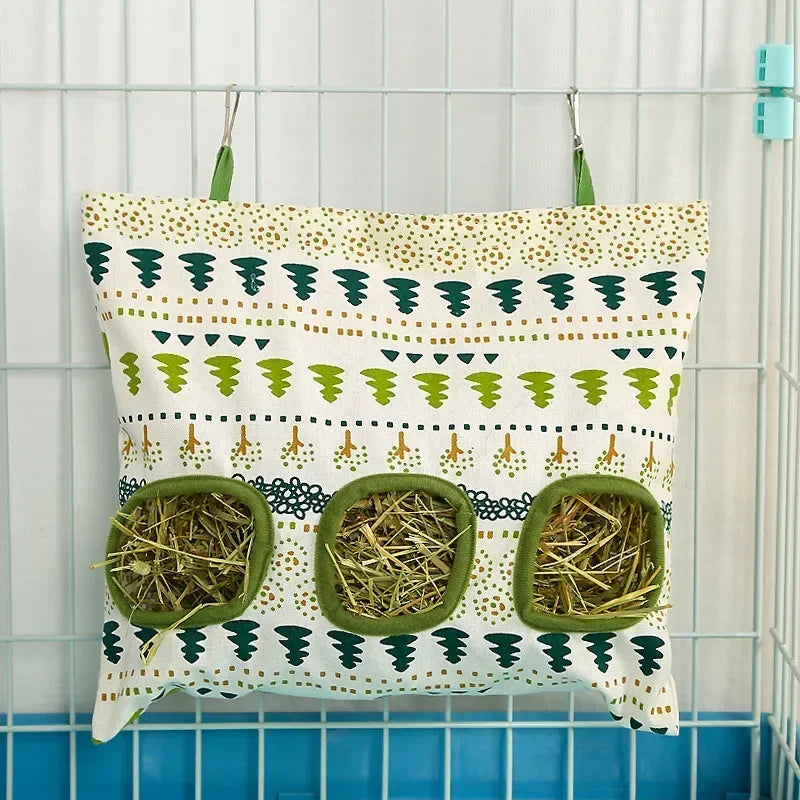 Multi-Hole Hanging Feeding Bag for Small Pets - Perfect Hay Dispenser for Rabbits, Guinea Pigs, and More!