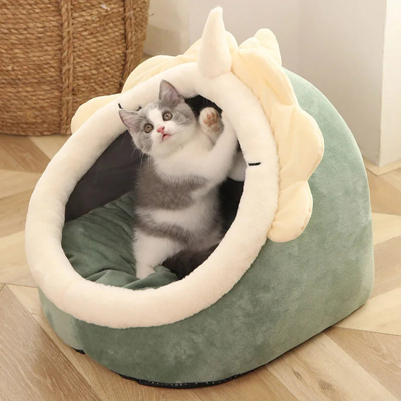 Cozy Cartoon Cat Bed - Foldable, Washable, and Perfect for Small Dogs and Cats