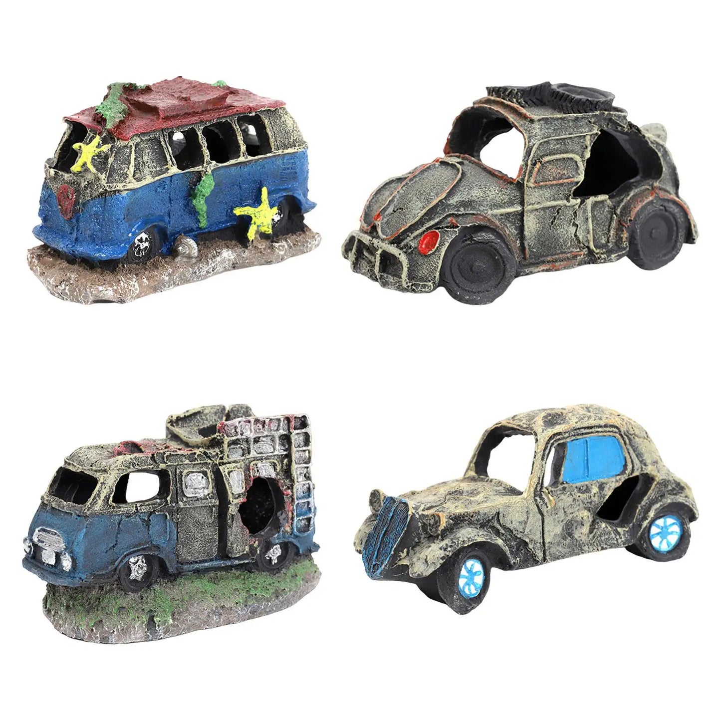 Transform Your Aquarium with Our Realistic Resin Car Wreck Decoration - Perfect Hideout for Fish and Aquatic Pets!
