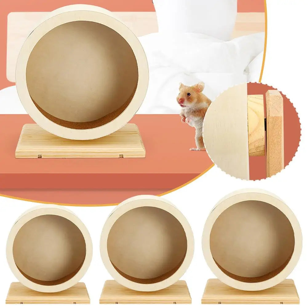 Deluxe Golden Bear Hamster Running Wheel - Silent Wooden Design with Cork Pad for Ultimate Pet Comfort