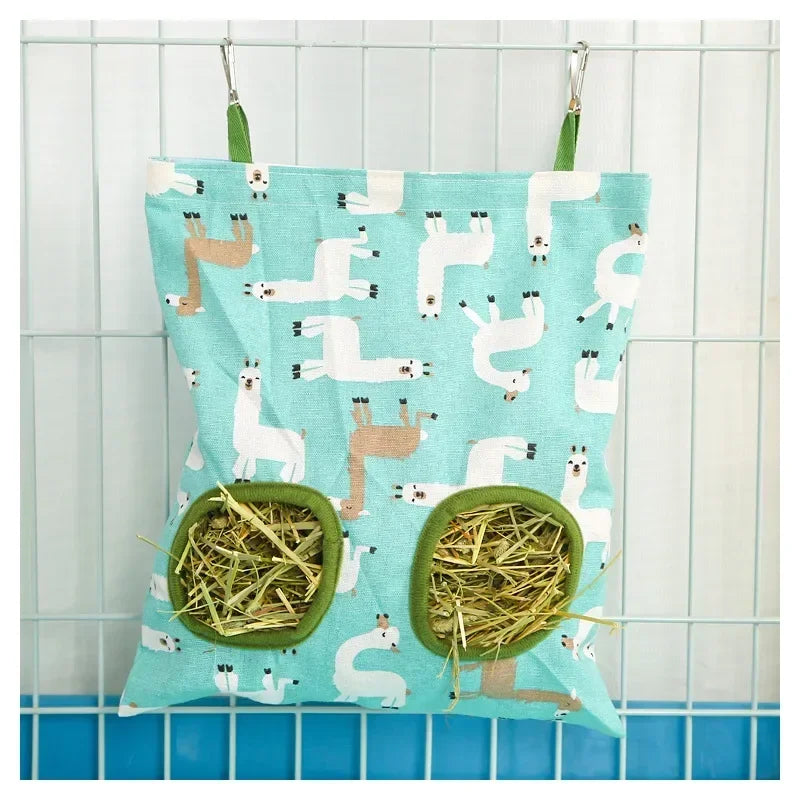 Multi-Hole Hanging Feeding Bag for Small Pets - Perfect Hay Dispenser for Rabbits, Guinea Pigs, and More!