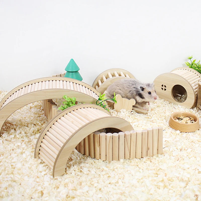 Wooden Climbing Ladder Bridge for Small Animals - Perfect for Hamsters, Guinea Pigs, and Rats - Safe, Durable, and Fun Cage Accessory