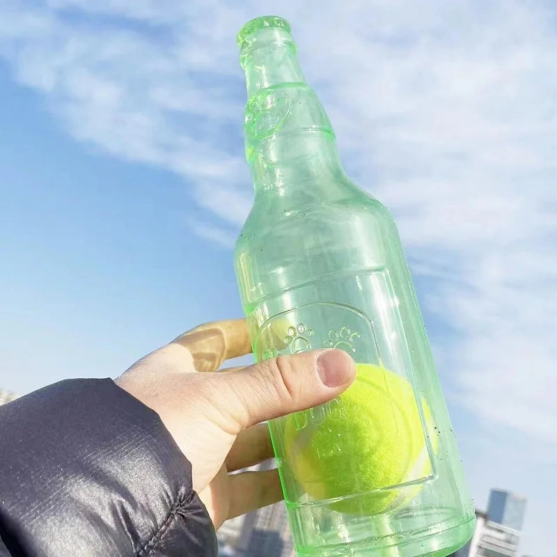 Interactive Dog Chew Toy - Bite-Resistant Beer Bottle with Squeaky Tennis Ball for Fun Playtime