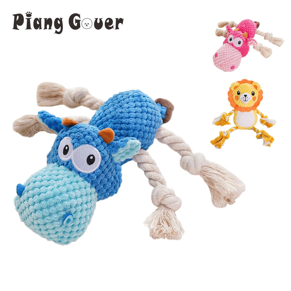 Hippopotamus Plush Squeaky Dog Toy for Medium Dogs - Fun Chew Toy with Rope for Playtime and Bonding