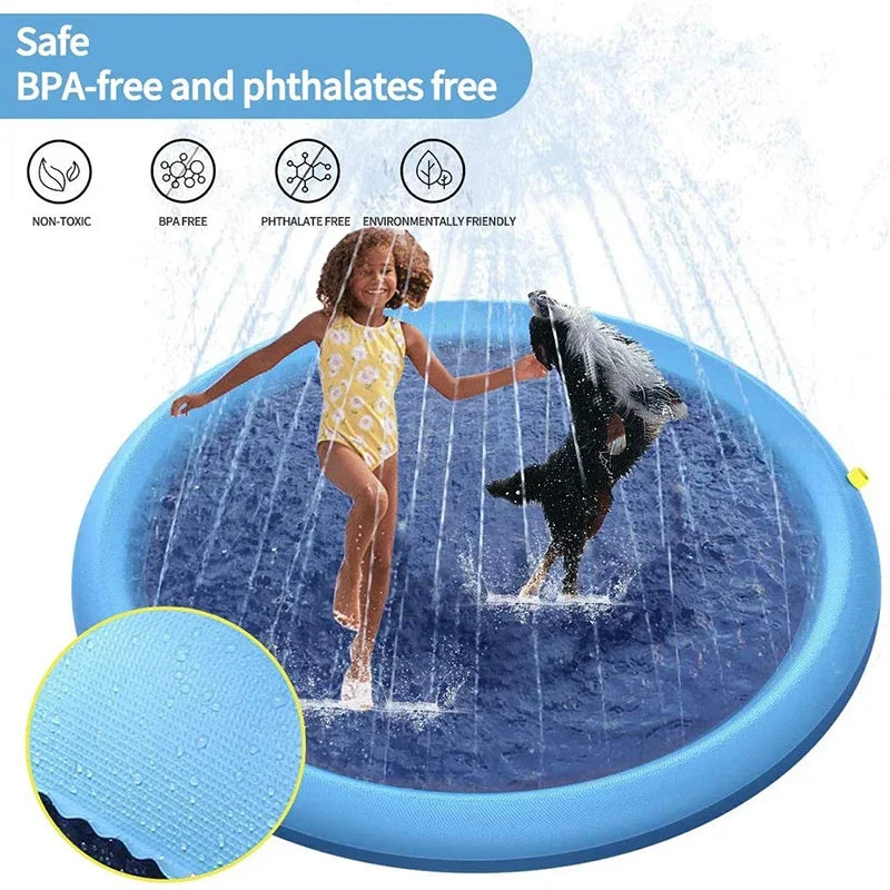 Ultimate 170cm Summer Pet Swimming Pool & Splash Sprinkler Pad - Inflatable Water Mat for Dogs & Kids Outdoor Fun!