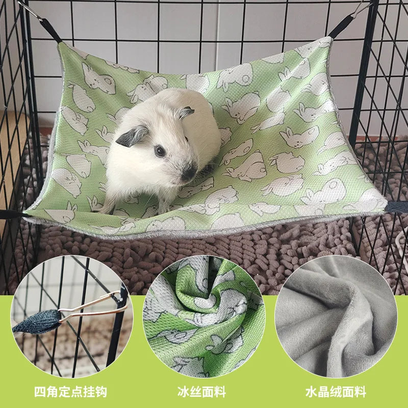 Cozy Double-Sided Ice Silk Hammock for Small Pets - Perfect for Hamsters, Ferrets, Guinea Pigs, and Rabbits!