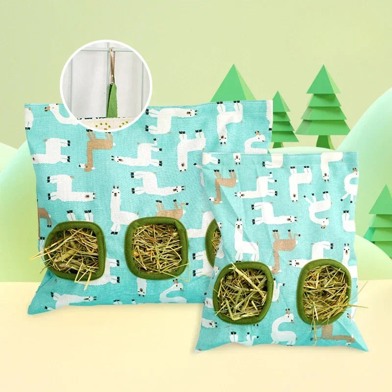 Multi-Hole Hanging Feeding Bag for Small Pets - Perfect Hay Dispenser for Rabbits, Guinea Pigs, and More!