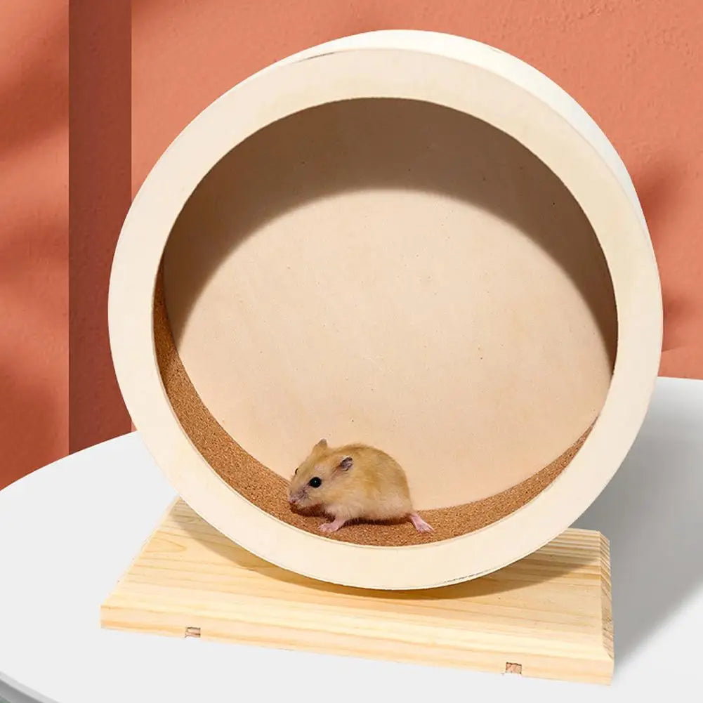 Deluxe Golden Bear Hamster Running Wheel - Silent Wooden Design with Cork Pad for Ultimate Pet Comfort