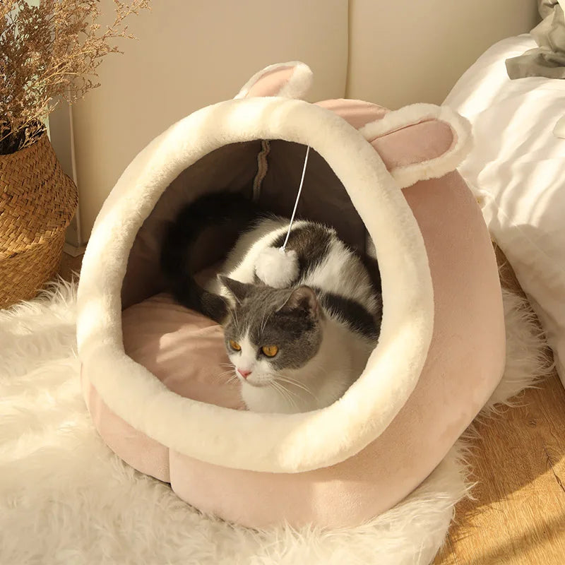 Cozy Cartoon Cat Bed - Foldable, Washable, and Perfect for Small Dogs and Cats
