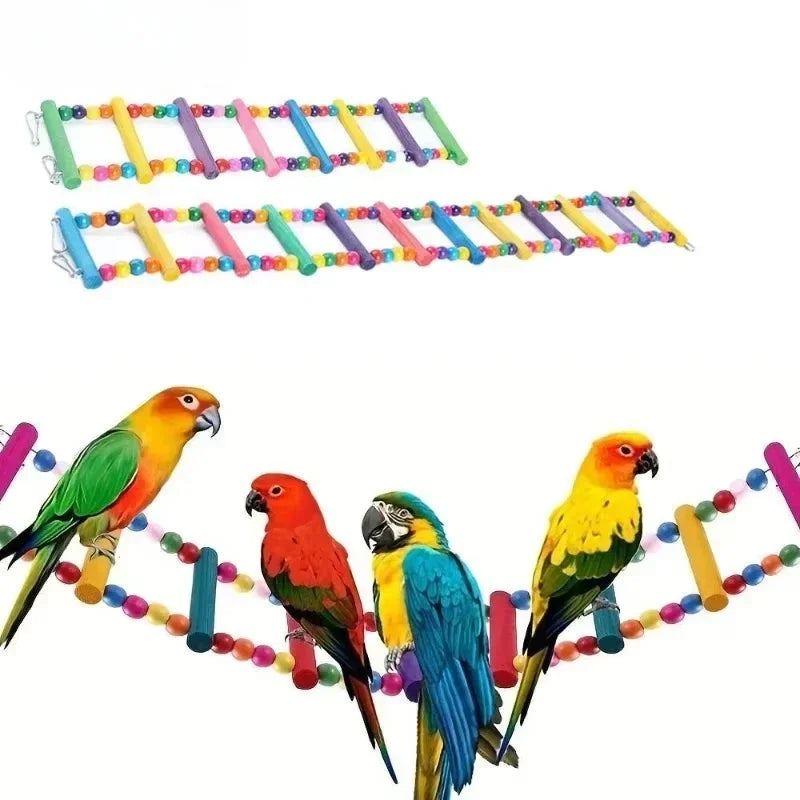Colorful Wooden Bird Parrot Toys - Fun Hanging Ladders & Hammock Swing for Pet Birds