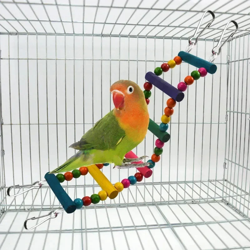 Colorful Wooden Bird Parrot Toys - Fun Hanging Ladders & Hammock Swing for Pet Birds