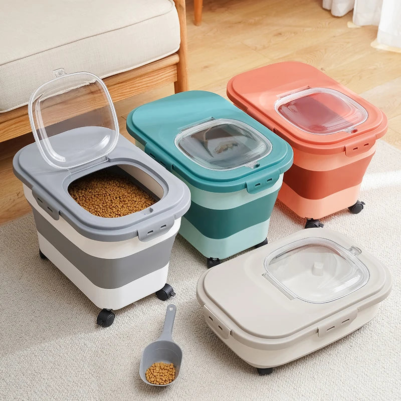 Versatile 13/33LB Collapsible Dog & Cat Food Storage Container - Airtight, Space-Saving Design for Pet Food and Grains