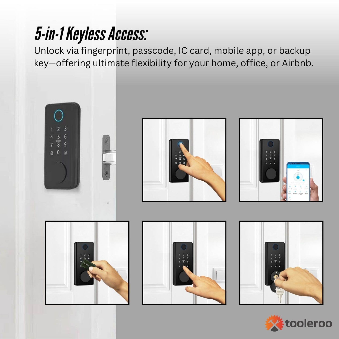 Tooleroo Digital Smart Door Lock Keypad - 5-in-1 Home Entry Security System-3