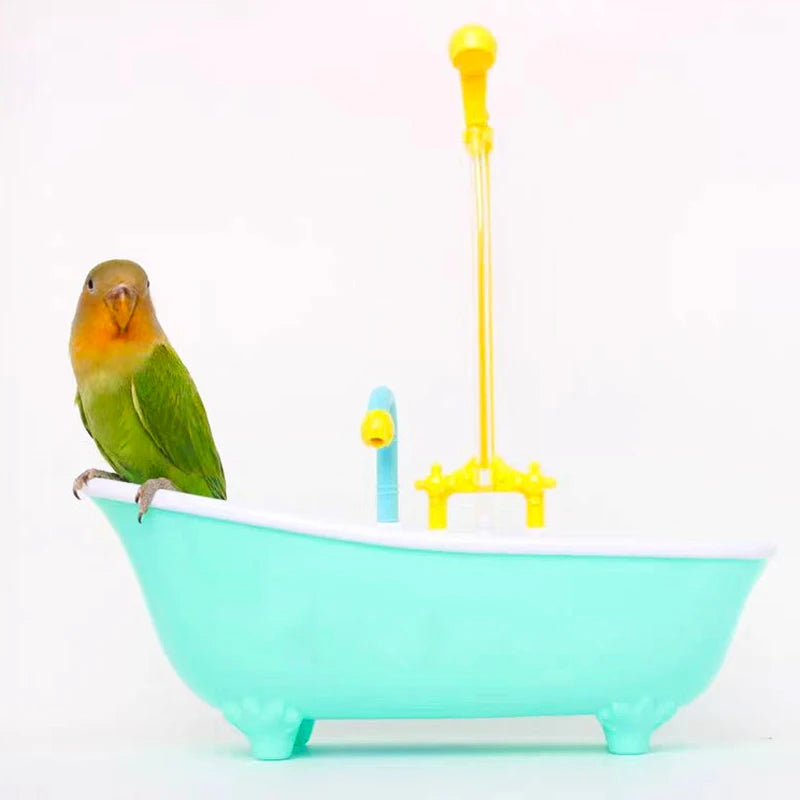 Transform Your Bird's Bath Time with the Automatic Intelligent Parrot Shower Bathtub - Stylish Blue Plastic Accessory for Parakeet Cages