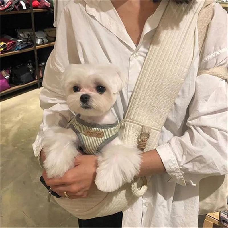 Stylish and Comfortable Handmade Dog Sling Carrier - Perfect for Outdoor Adventures with Your Pet
